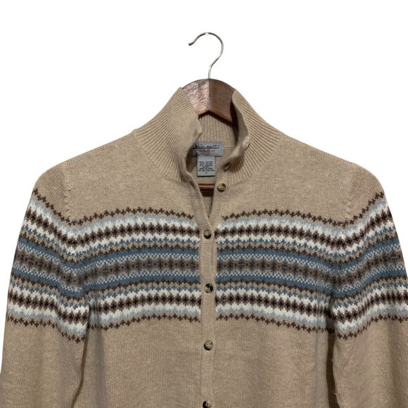VTG Eddie Bauer Women's Cardigan Angora Fair Isle Beige Blue Sz M Cottagecore - Picture 5 of 16